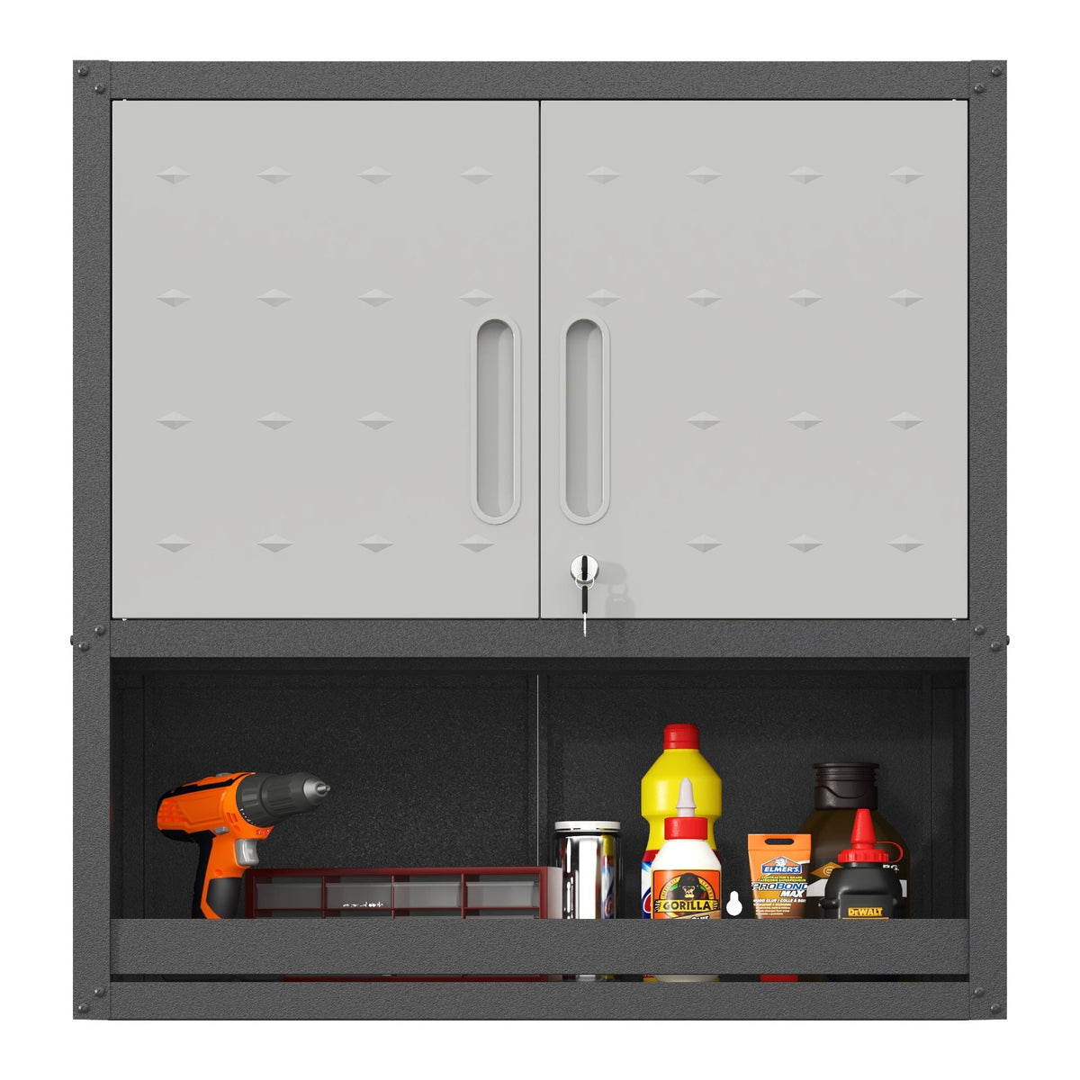 Metal Wall Mounted Tool Storage Cabinet With Locking Door, 1 Shelf & 1 Drawer