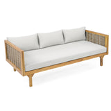 Claremont 3-Seater Daybed with Rattan Arms, Light Grey Cushion, Acacia Wood Frame