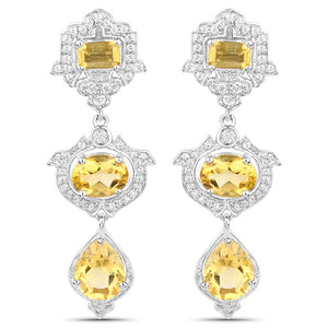 6.63 Carat Genuine Citrine and White Topaz .925 Sterling Silver Earrings