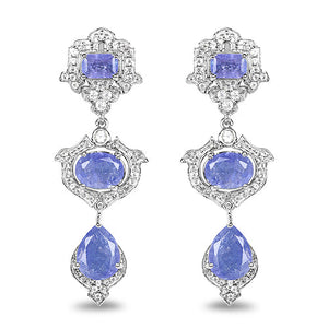 7.73 Carat Genuine Tanzanite and White Topaz .925 Sterling Silver Earrings