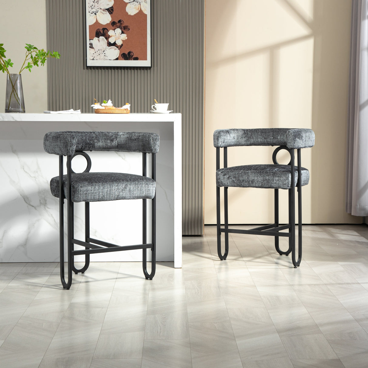 Household bar stools set of 2, modern upholstered with back