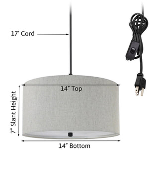 14"W 2 Light Swag Plug-In Pendant  Textured Oatmeal with Diffuser Black Cord