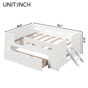 Platform Bed With Guardrail And Drawer