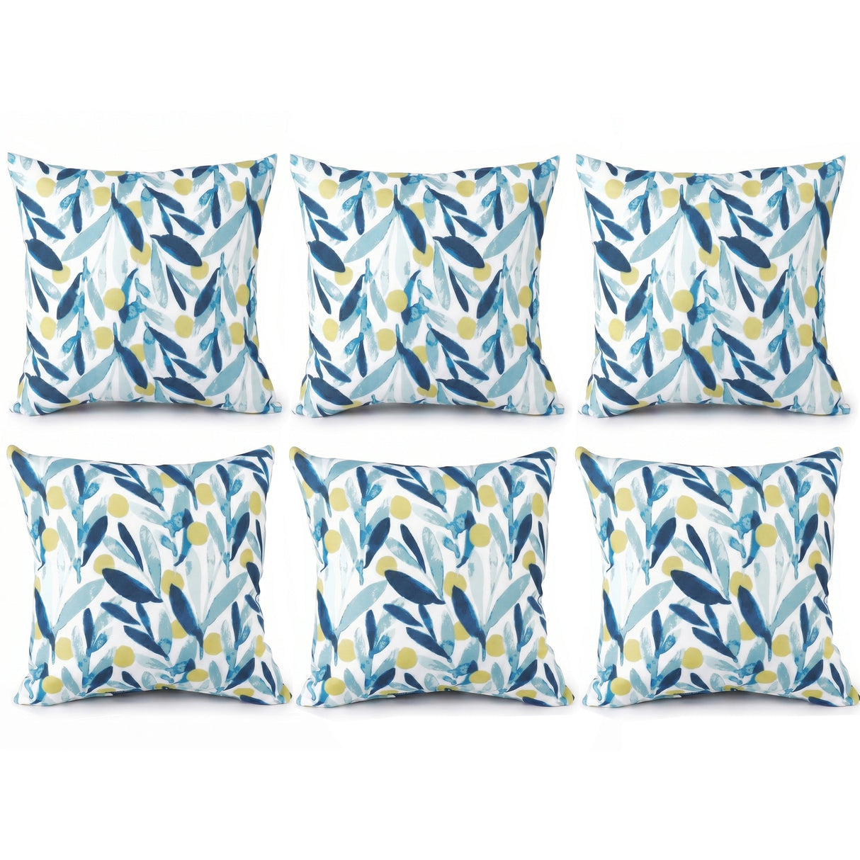 6 Pack Outdoor/Indoor Throw Pillows with Inserts - Coastal Leaves