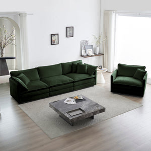 2-Piece Upholstered Sectional Sofa Set in Green Chenille