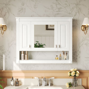 Wall-Mounted Bathroom Cabinet with Mirror and Open Shelf – White