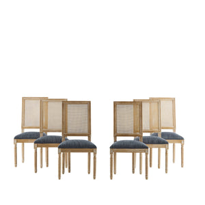 French Country Dining Chair With Rectangular Cane Backrest And Smooth Upholstered Seating