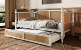 Traditional Style Rattan Twin Size Daybed with Twin Trundle