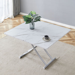 Modern Minimalist Multifunctional Lift Table With Metal Legs - White / Silver