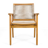 Outdoor Dining Chairs Set of 2 with Teak Finish Wood Frame and Brown Rope