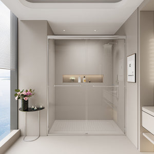Double Sliding Semi-Frameless Shower Door with Tempered Glass