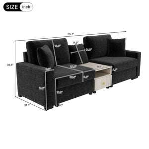 Modular Sofa Couch With Storage Armrest and Center Console