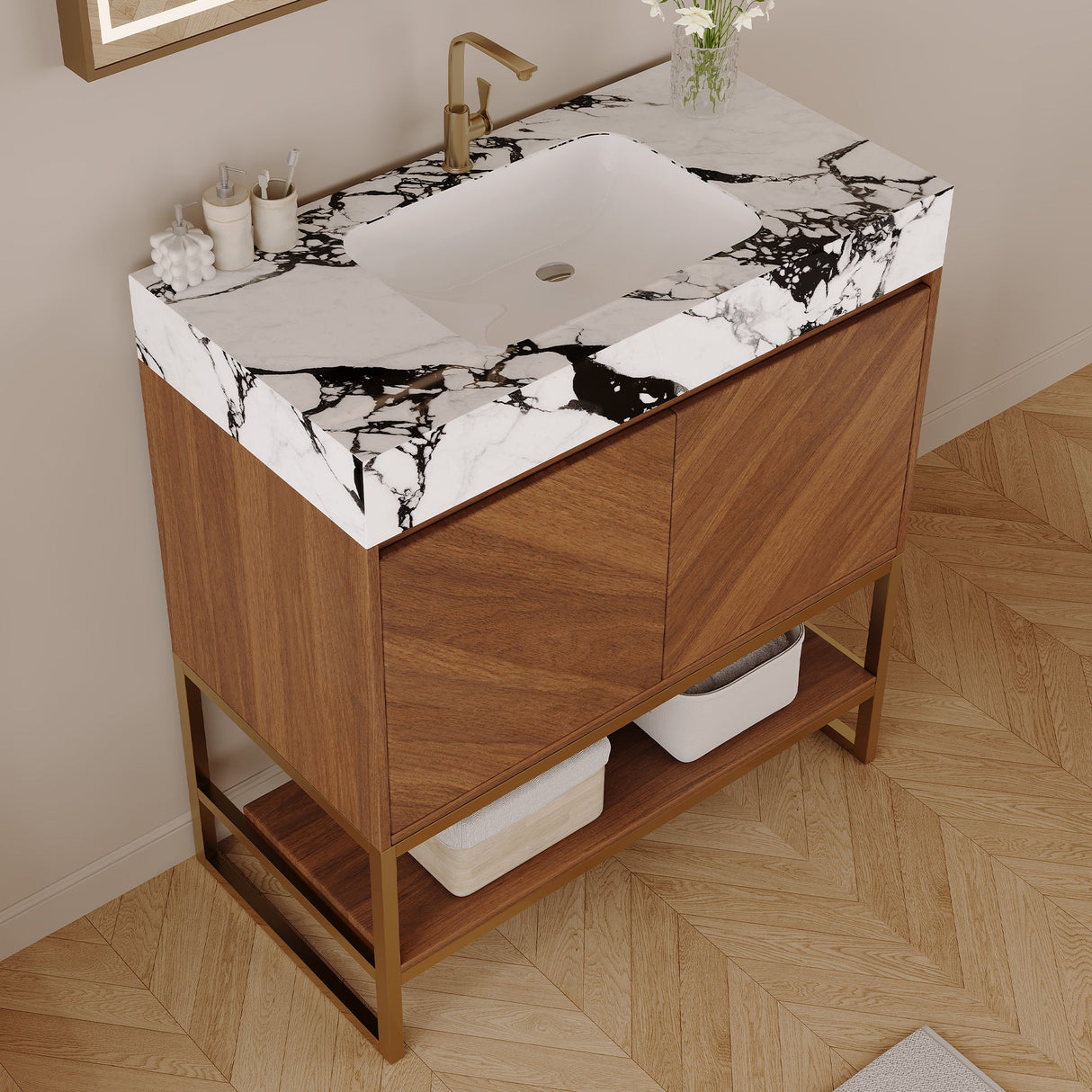 29.9" Modern Free-standing Bathroom Vanity with Ceramic Sink