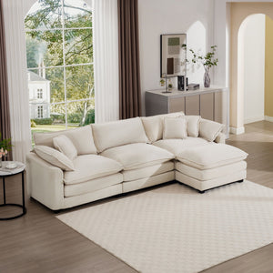 Modern Modular Cushion Sofa Set with Ottoman - Fabric, Multiple Colors