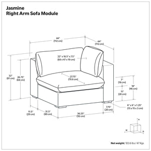 Jasmine - Right Arm Sofa Module - Gray