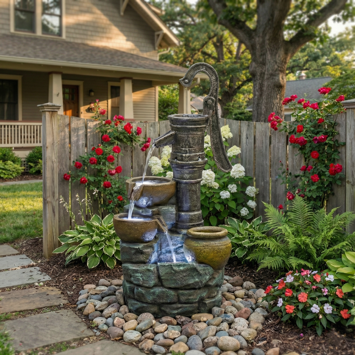 32'' Large Outdoor Fountain with Vintage Pump