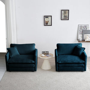 Accent Chair Set of 2, Blue Chenille Upholstered Armchairs