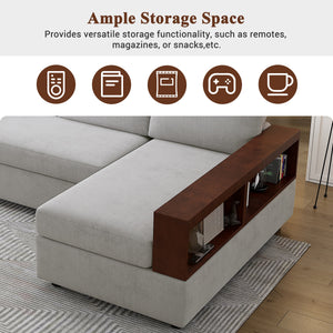 87.4' Sectional Sofa with Reversible Armrests Gray Chenille Upholstery