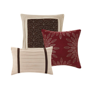 7 PC Pieced Faux Suede Comforter Set Red Cal King