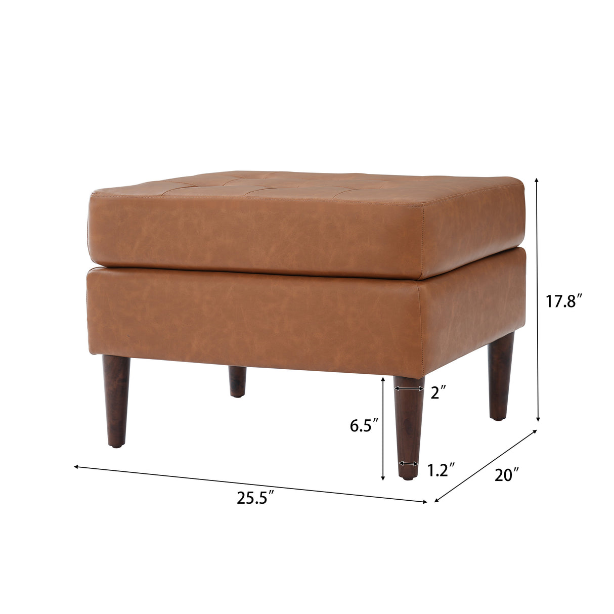 Upholstered PU Leather Ottoman, Solid Wooden Legs