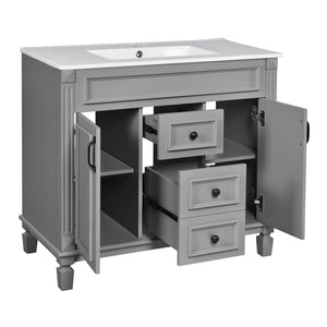 Bathroom Vanity with Top Sink, Mirror Cabinet, 2 Soft Closing Doors & 2 Drawers
