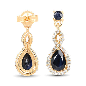 1.19 Carat Genuine Blue Sapphire and White Diamond 14K Yellow Gold Earrings