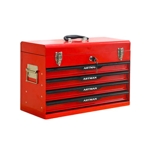 20-Inch Steel Tool Box with Drawers – Portable Storage, Red