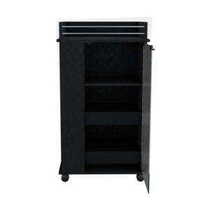 Bar Cart With Glass Door, 2 Side Shelves And Casters - Black