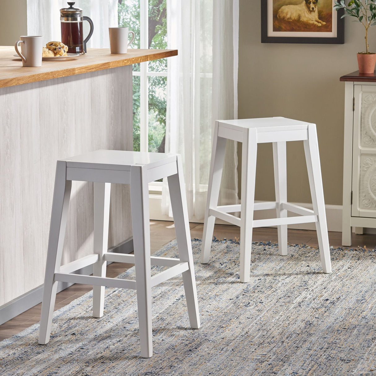 Counter Barstool (Set of 2), Rubber Wood - White