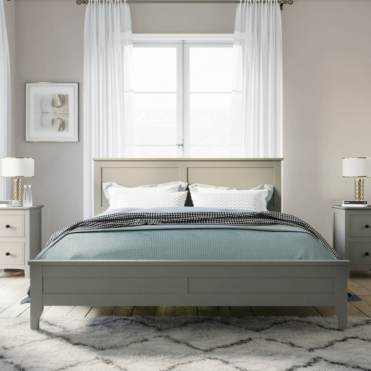 Modern Gray Solid Wood King Platform Bed