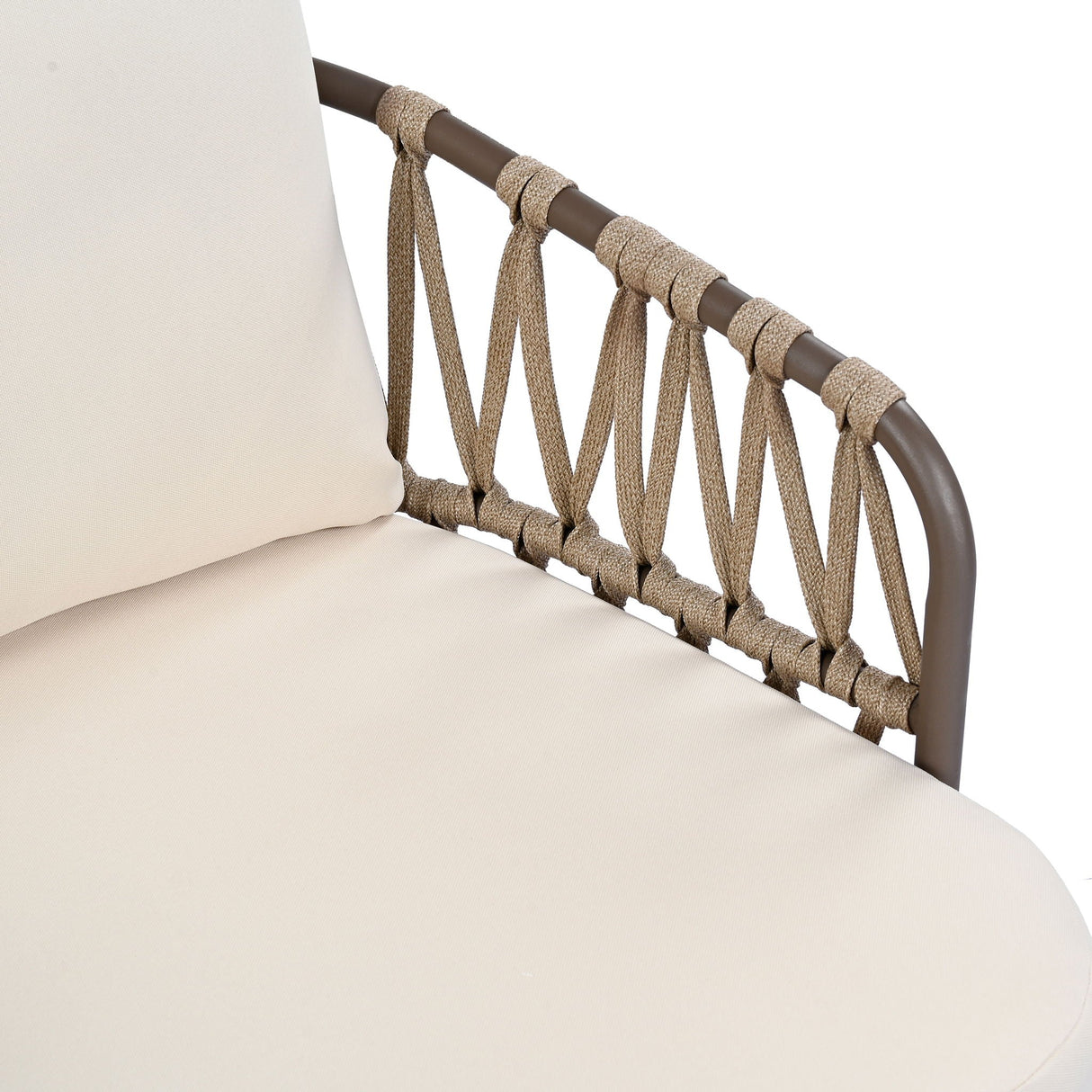 4 Piece Outdoor Patio Furniture Set, Metal Chairs With Woven Rope U Shaped Backrest