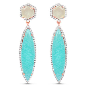 14K Rose Gold Plated 17.14 Carat Genuine Amazonite, Prehnite And White Topaz .925 Sterling Silver Earrings