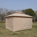 Khaki Outdoor Patio Gazebo Canopy Tent with Ventilated Double Roof and Mosquito Net, 13x10 Ft