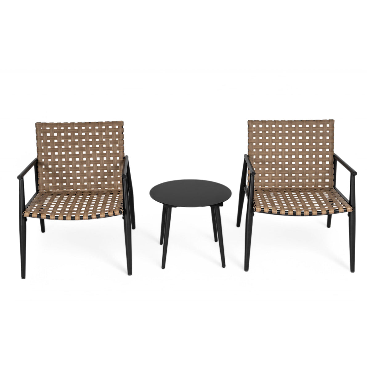 Modern Outdoor Chat Set: 2 Rattan Chairs with Side Table