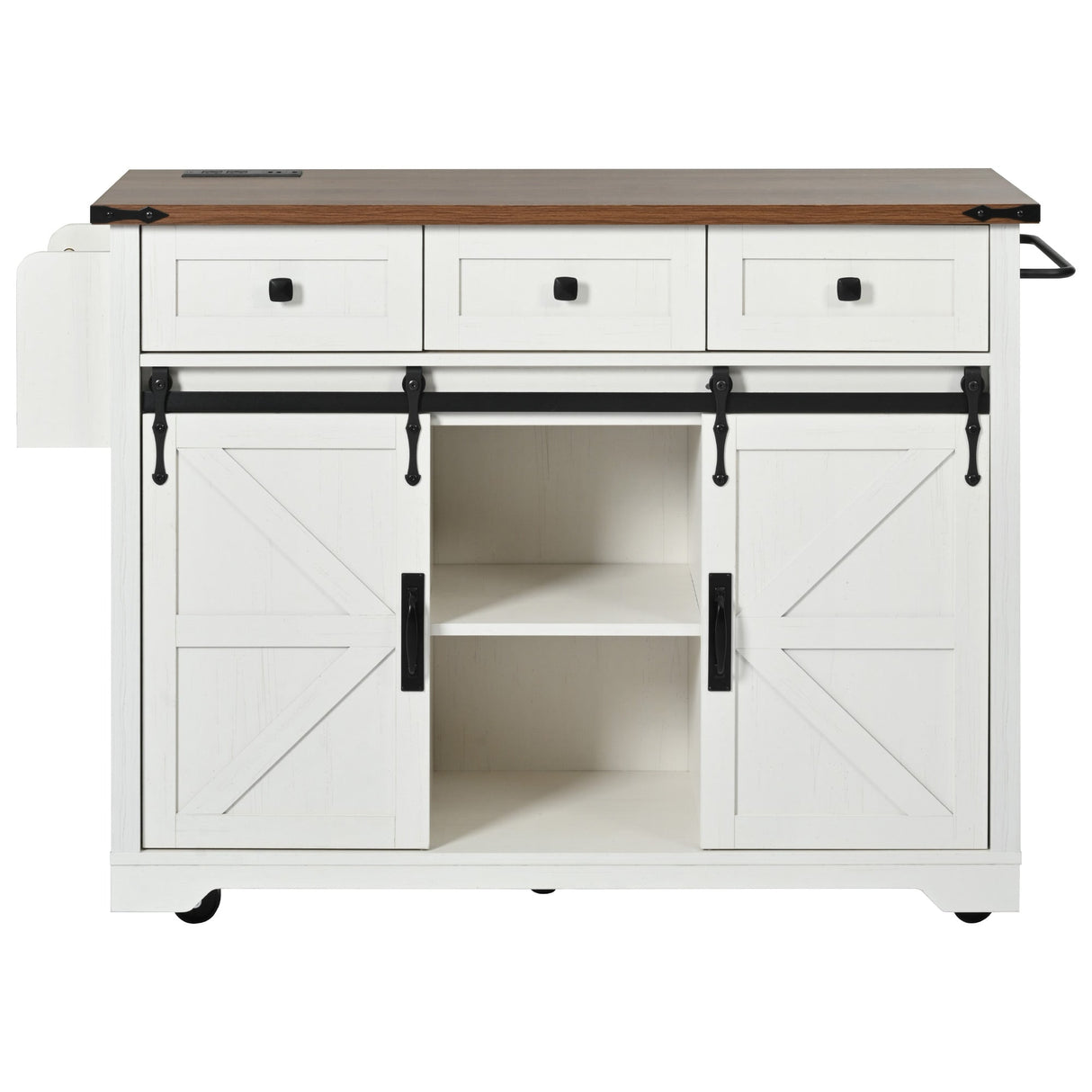K&K 53.7" Farmhouse Kitchen Island with Power Outlet