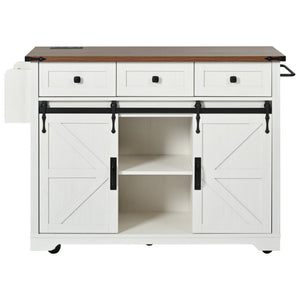 K&K 53.7" Farmhouse Kitchen Island with Power Outlet