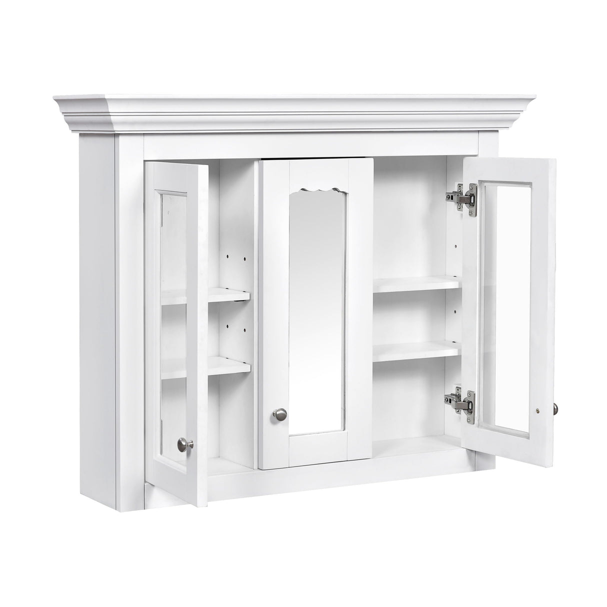 Bathroom Medicine Cabinet With Mirror, 5 Adjustable Closed Shelves, Wall-Mounted - White
