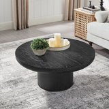 35.98 Inch Round Coffee Table with Cylindrical Black Legs