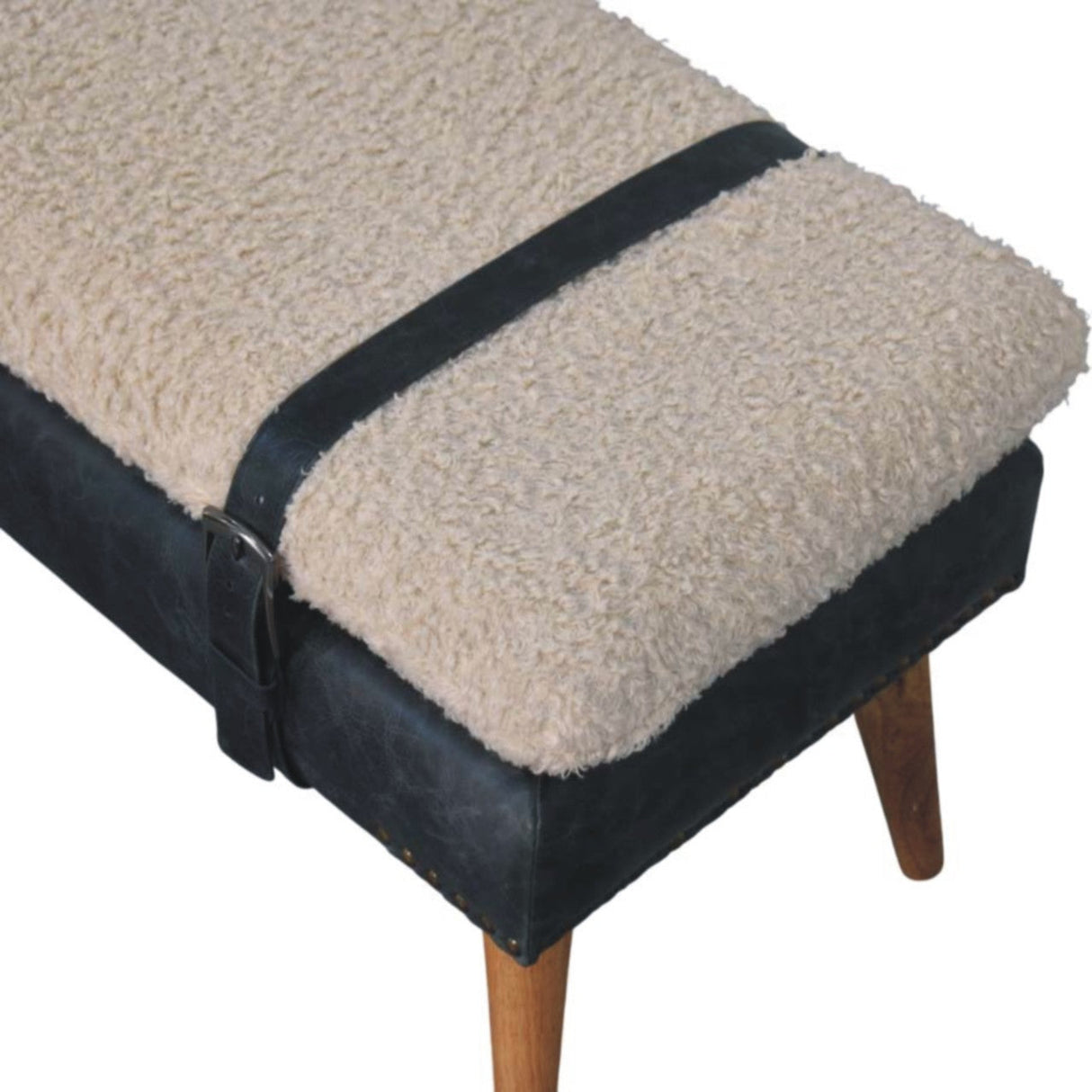 Boucle x Leather Upholstered Bench, Nordic Legs