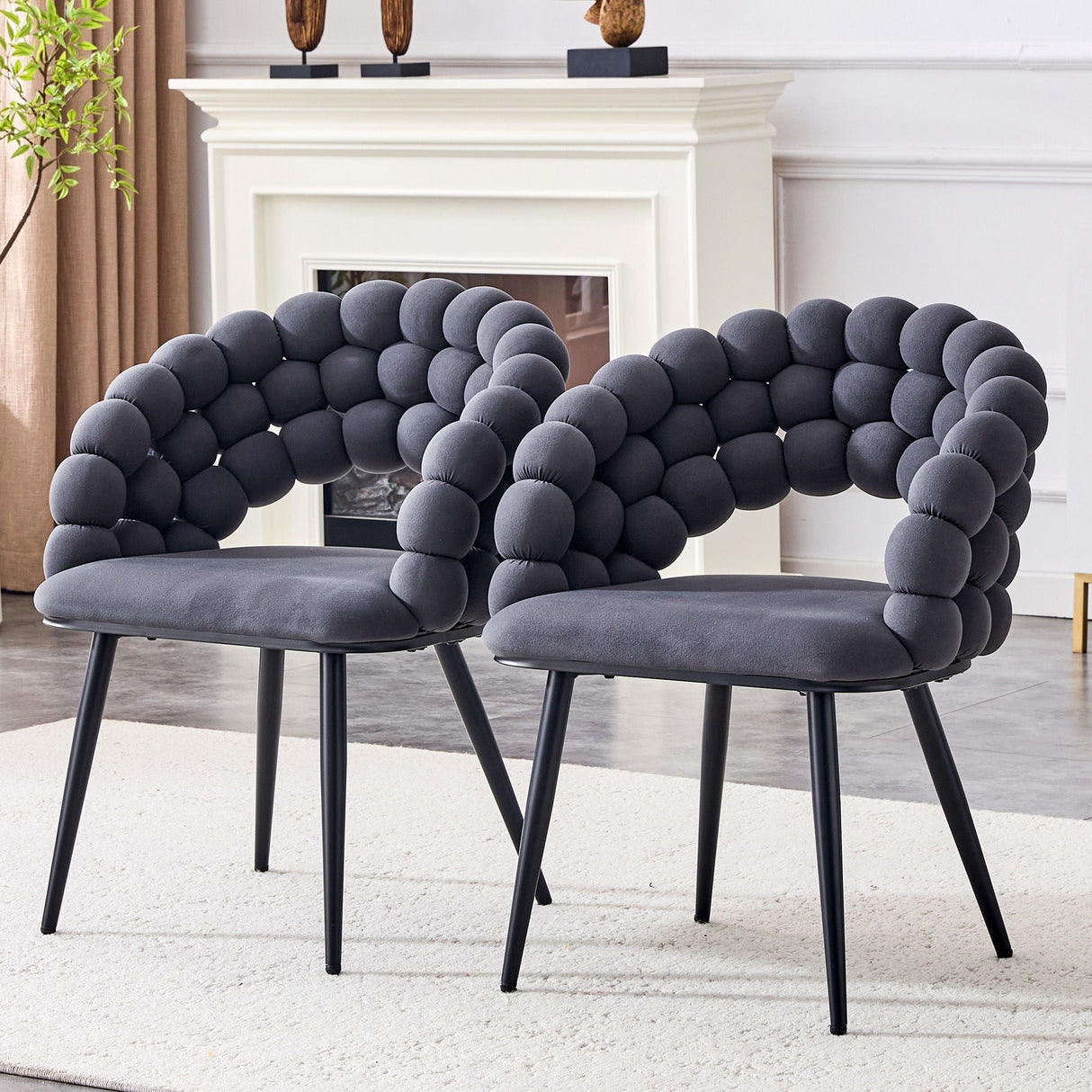Puffy Bubble Ball Chain Chairs for Dining Room (Set of 2)