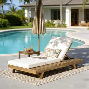 Lounge Chaise Set, Space Available On One Side, Acacia Solid Wood In