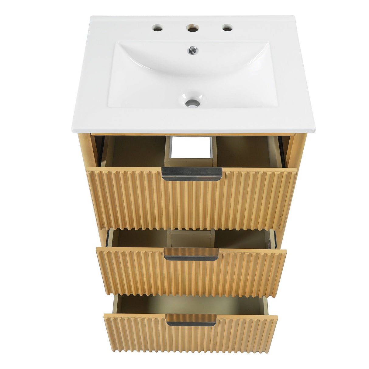 Bathroom Vanity With Sink, Open Shelf & Closed Storage - Natural Wood