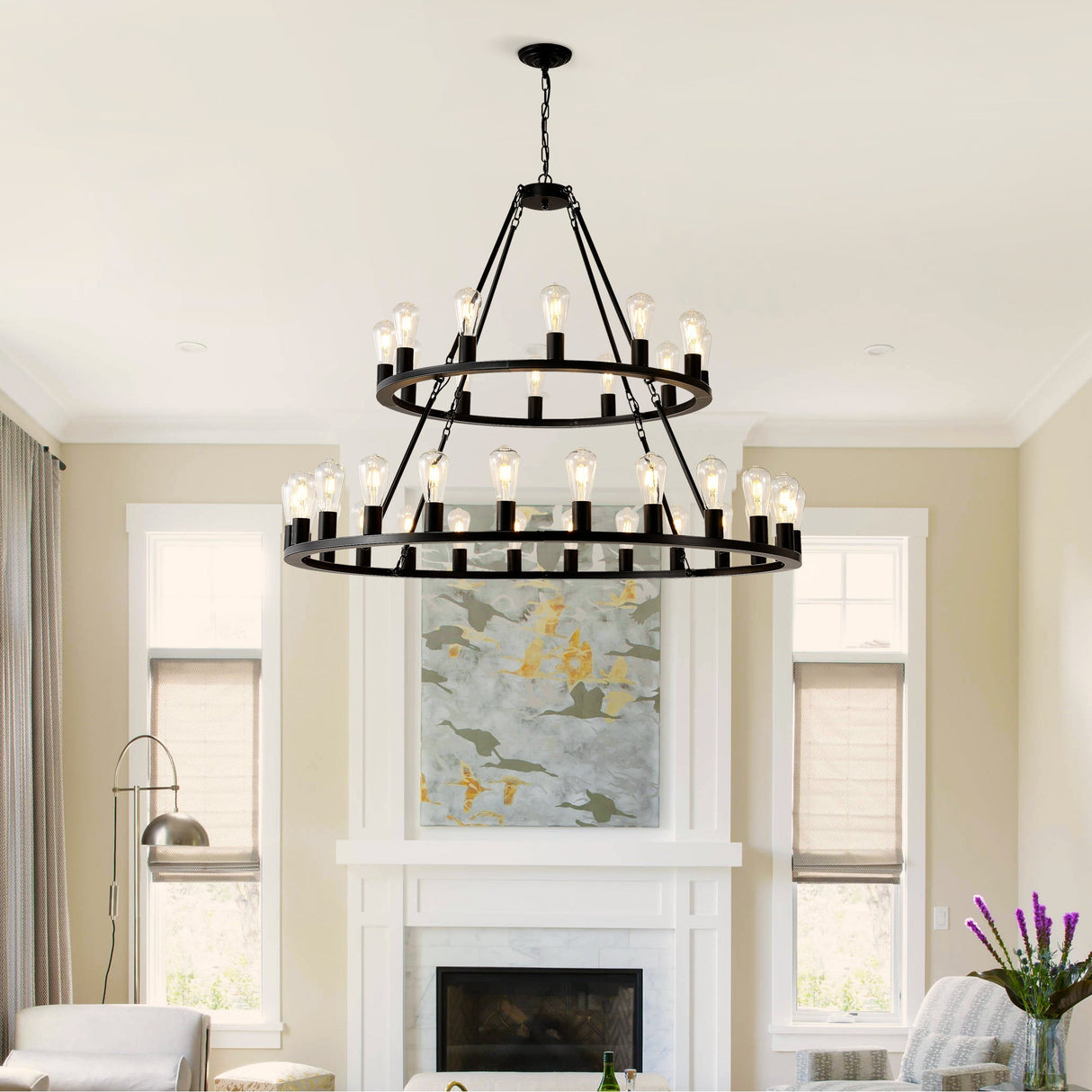 52 Inch Black Wagon Wheel Chandelier, 36-Lights