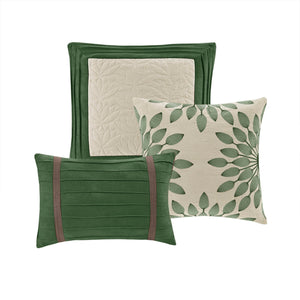 7 PC Faux Suede Comforter Set Green Queen