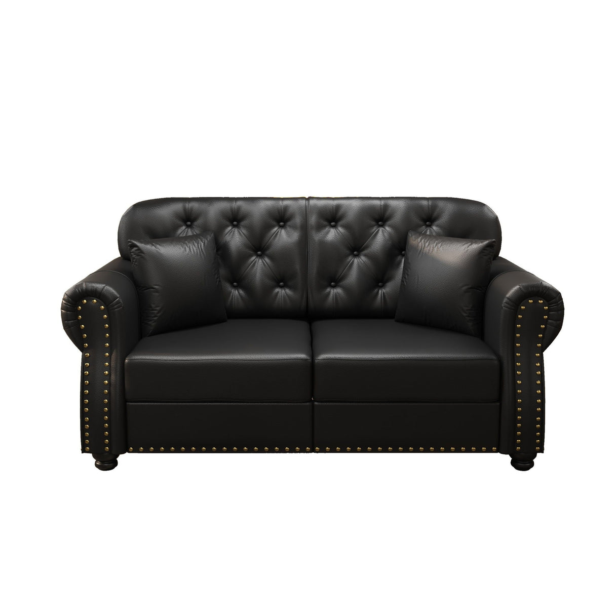 Upholstered Sofa With Nailhead Trim, Rolled Armrests With Ottoman