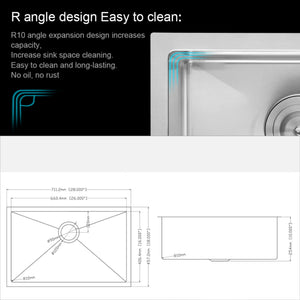 28" Undermount Kitchen Sink With 10" Deep Single Bowl in Brushed Nickel