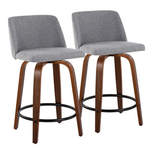 Toriano - Mid Century Modern, Fixed Height Counter Stool & Swivel And Round Footrest (Set of 2)