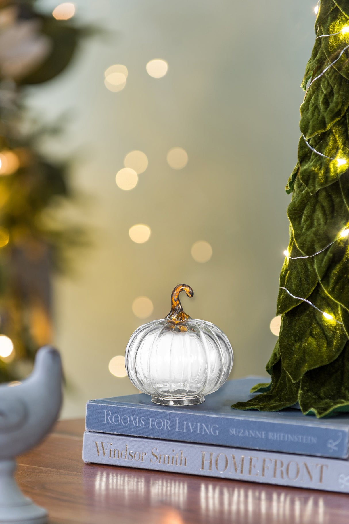 Set of 4 Clear Glass Pumpkin Decor