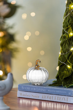 Set of 4 Clear Glass Pumpkin Decor