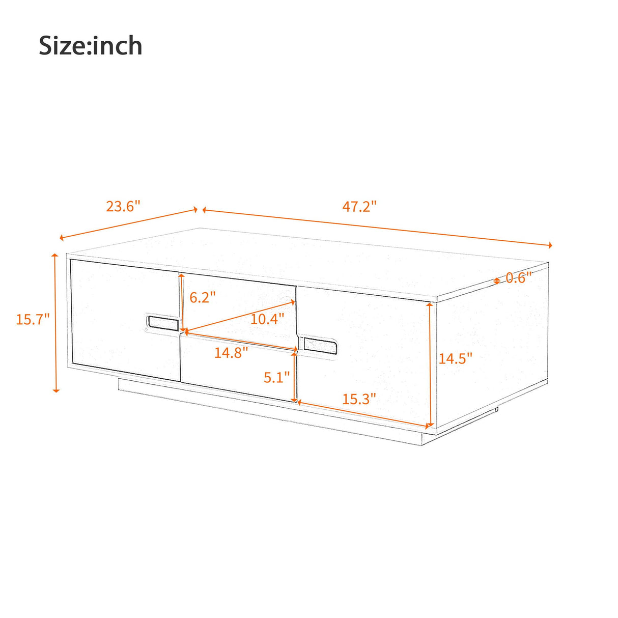 Modern High Glossy Rectangle Coffee Table with 16 Color LED Lights